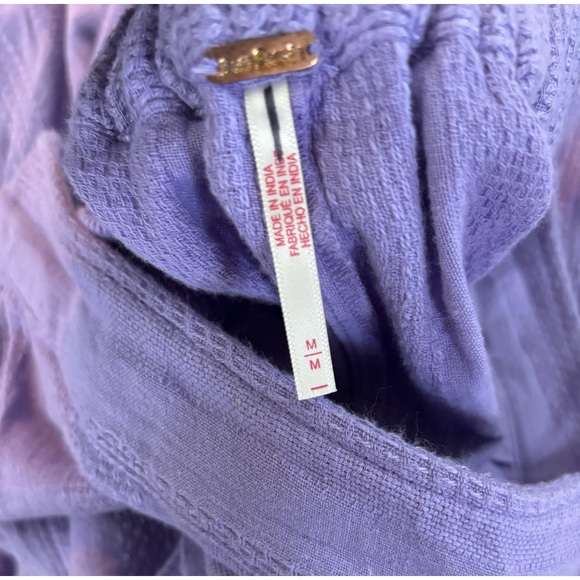 Free People Banita Pant Set Linen Cotton Split Top Wide Leg High-Waisted Purple - Picture 10 of 12